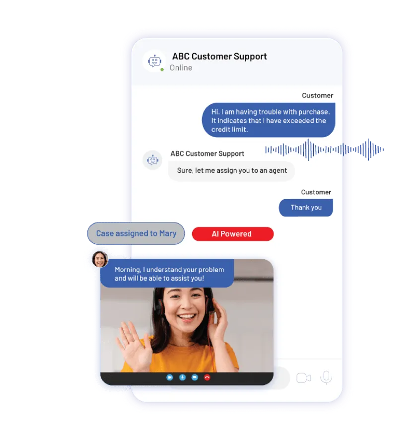 Al voice chatbot transit to Live Agent over Video