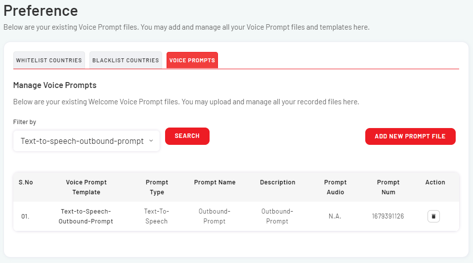 How to configure voice prompt using API