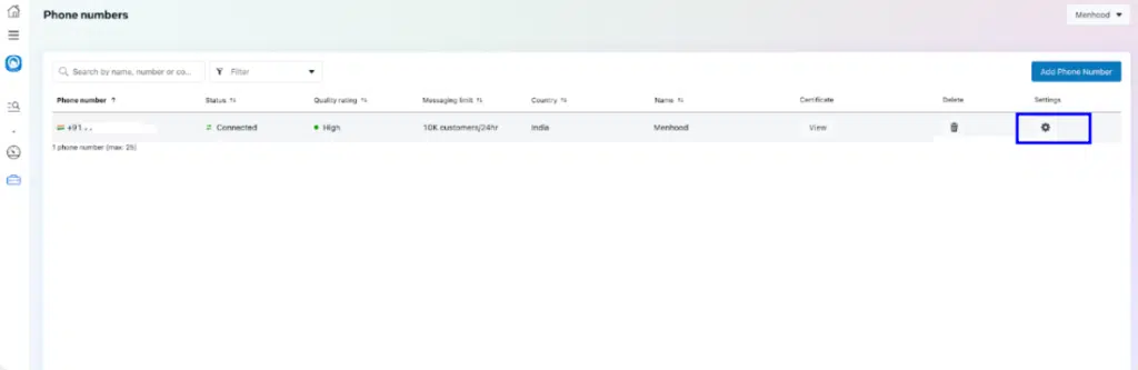 How to add business phone number in official meta account