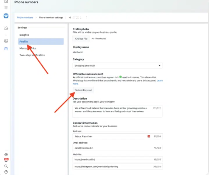 How to submit official business documentation to Meta?